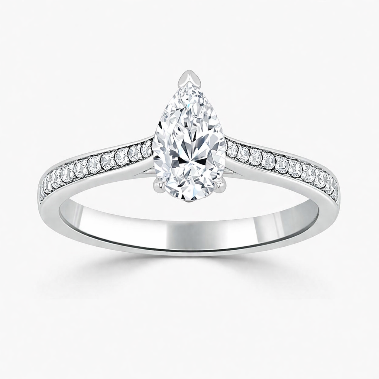 Tapered Pave Pear Diamond Engagement Ring