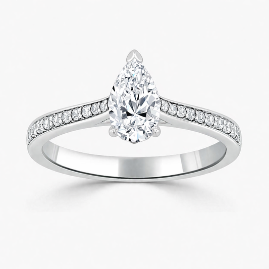 Tapered Pave Pear Diamond Engagement Ring