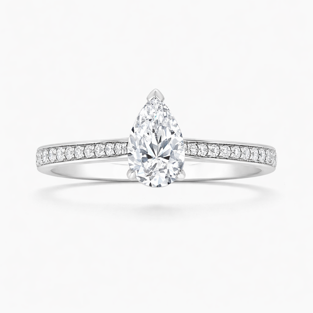 Tapered Pave Pear Diamond Engagement Ring
