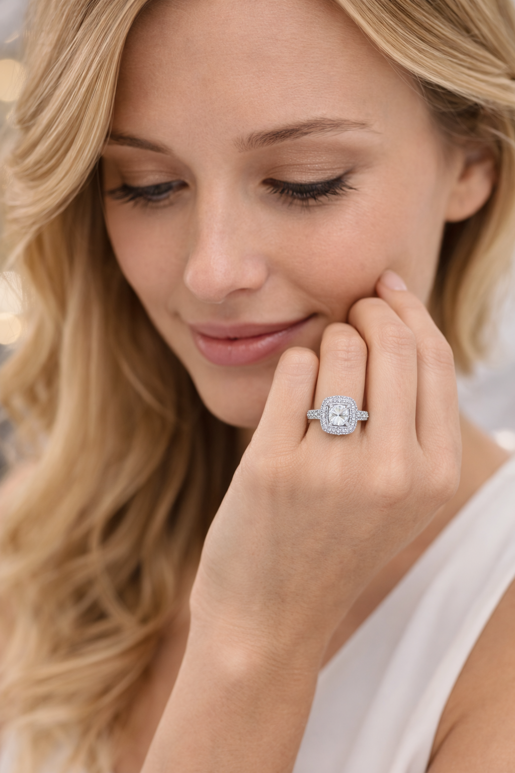 Vintage Pave Radiant Diamond Engagement Ring