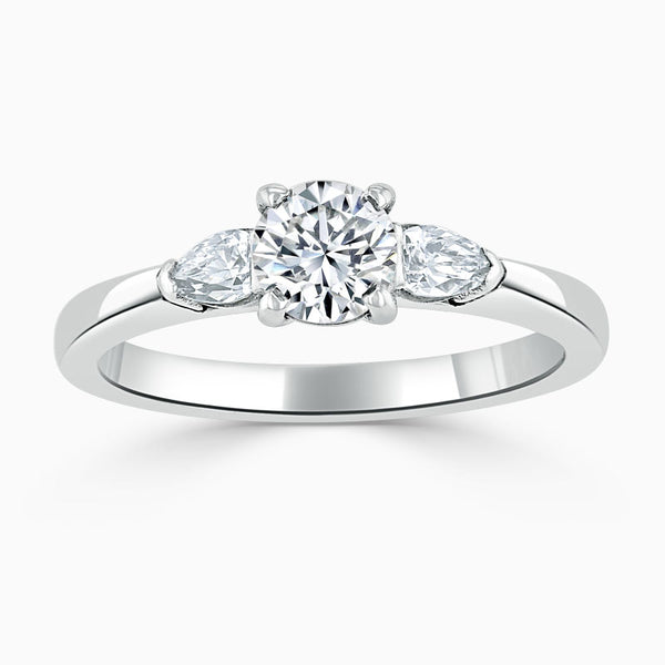 Pear Trilogy Round Diamond Engagement Ring