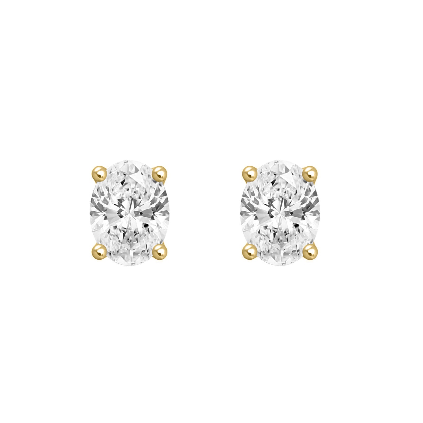 0.5 Carat Oval Lab Grown Diamond Stud Earrings Yellow Gold angle view
