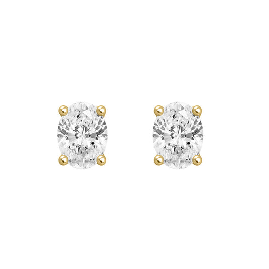 0.5 Carat Oval Lab Grown Diamond Stud Earrings Yellow Gold angle view