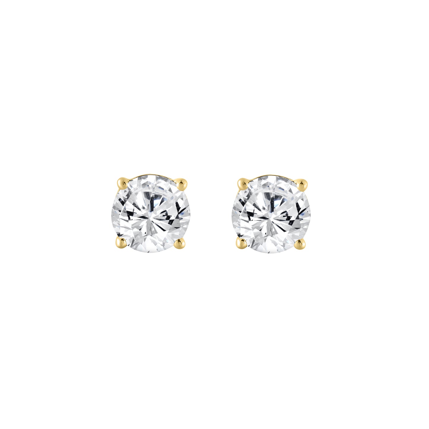 1 Carat Round Brilliant Lab Grown Diamond Stud Earrings Yellow Gold angle view