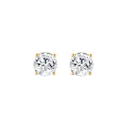 1 Carat Round Brilliant Lab Grown Diamond Stud Earrings Yellow Gold angle view