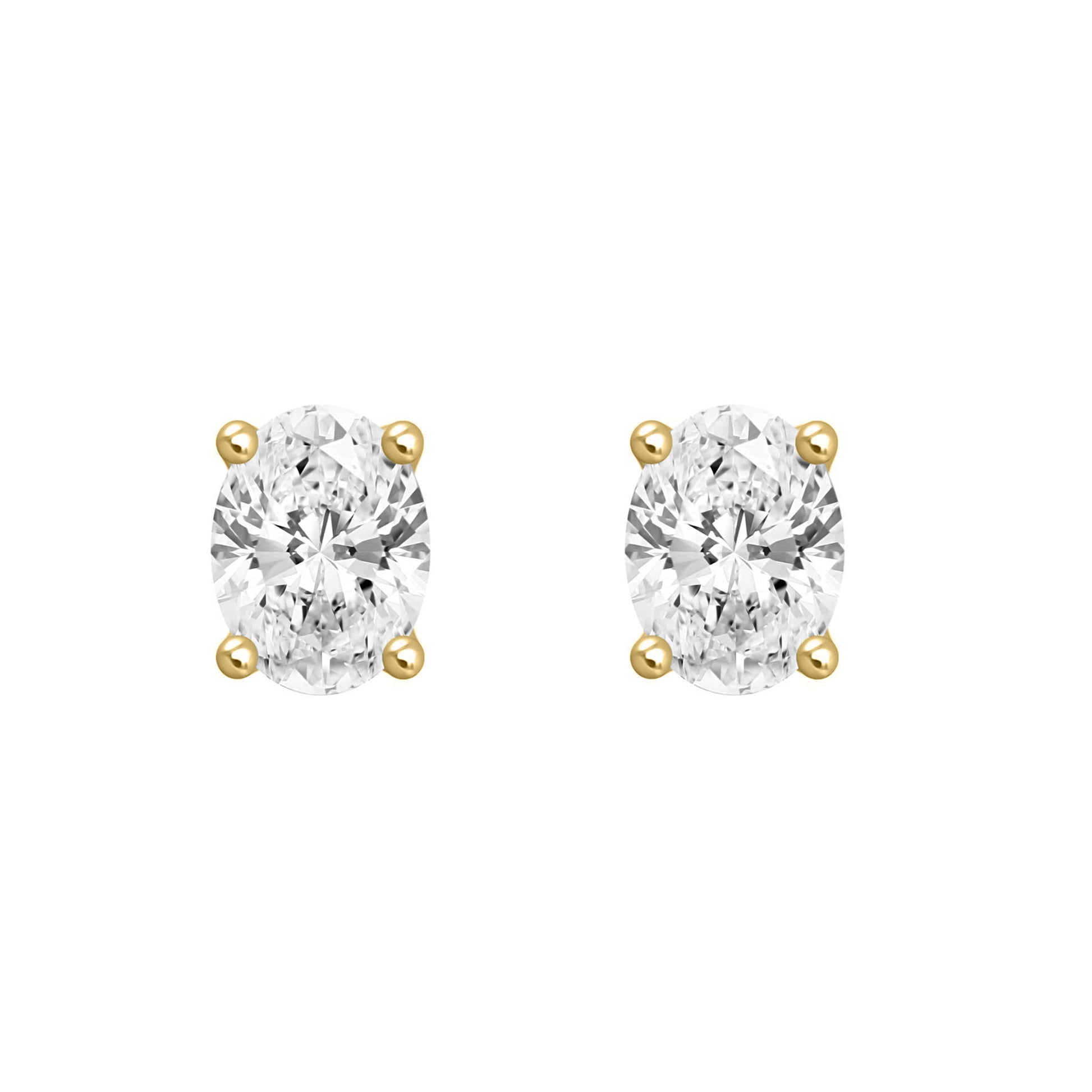 1 Carat Oval Lab Grown Diamond Stud Earrings Yellow Gold angle view