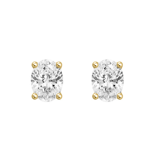 1 Carat Oval Lab Grown Diamond Stud Earrings Yellow Gold angle view