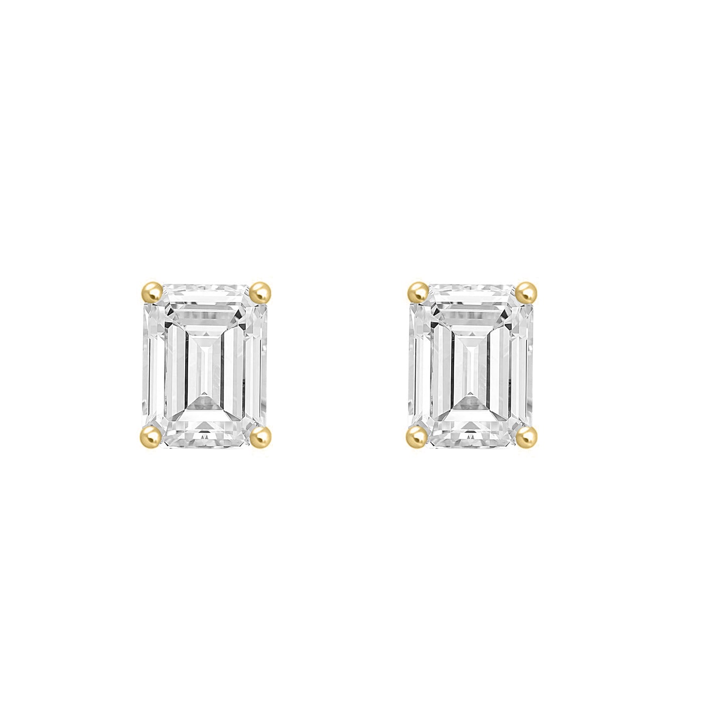 1 Carat Emerald Cut Lab Grown Diamond Stud Earrings Yellow Gold angle view