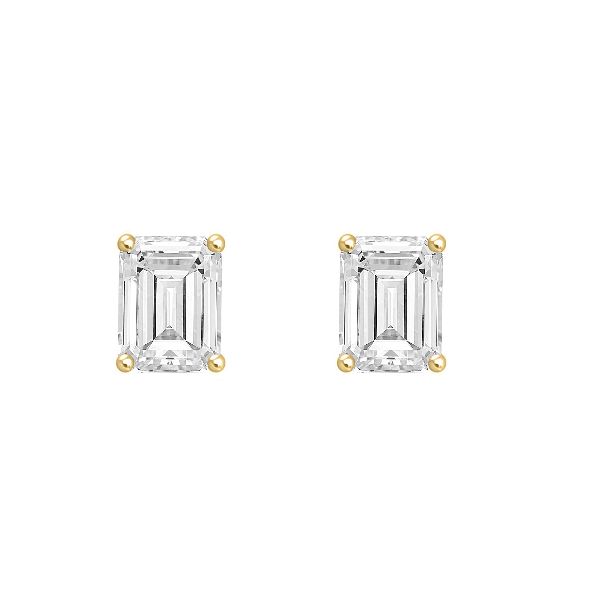 1 Carat Emerald Cut Lab Grown Diamond Stud Earrings Yellow Gold angle view