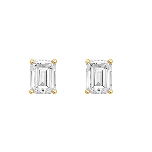 1 Carat Emerald Cut Lab Grown Diamond Stud Earrings Yellow Gold angle view