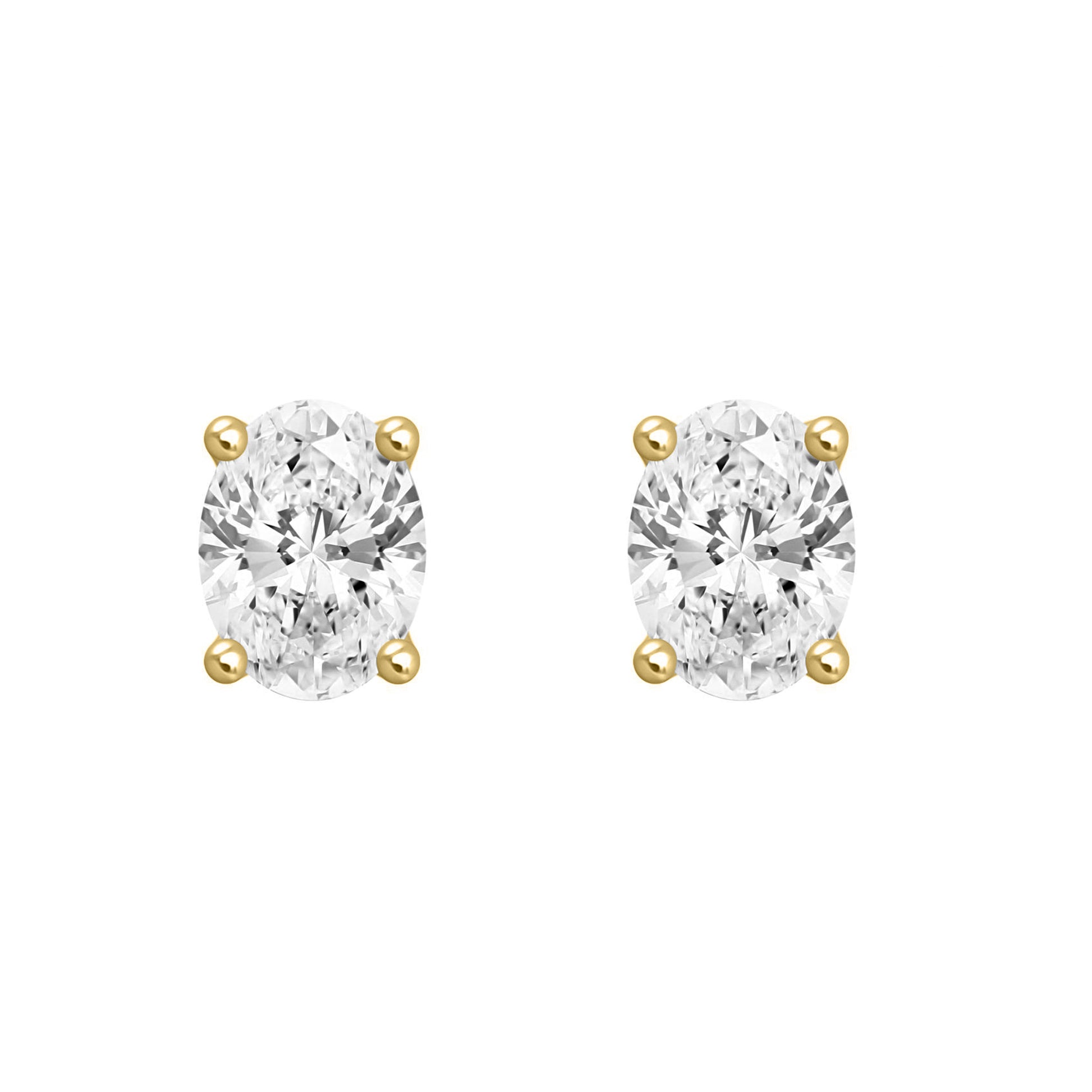 2 Carat Oval Lab Grown Diamond Stud Earrings Yellow Gold angle view