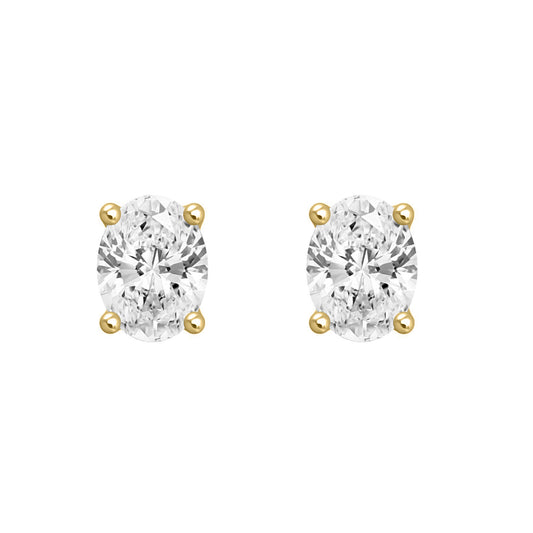 2 Carat Oval Lab Grown Diamond Stud Earrings Yellow Gold angle view