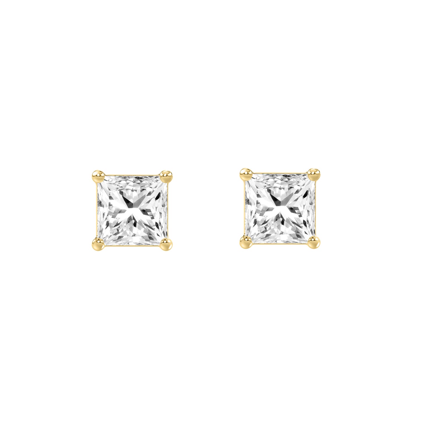 0.46 Carat Princess Lab Grown Diamond Stud Earrings Yellow Gold angle view