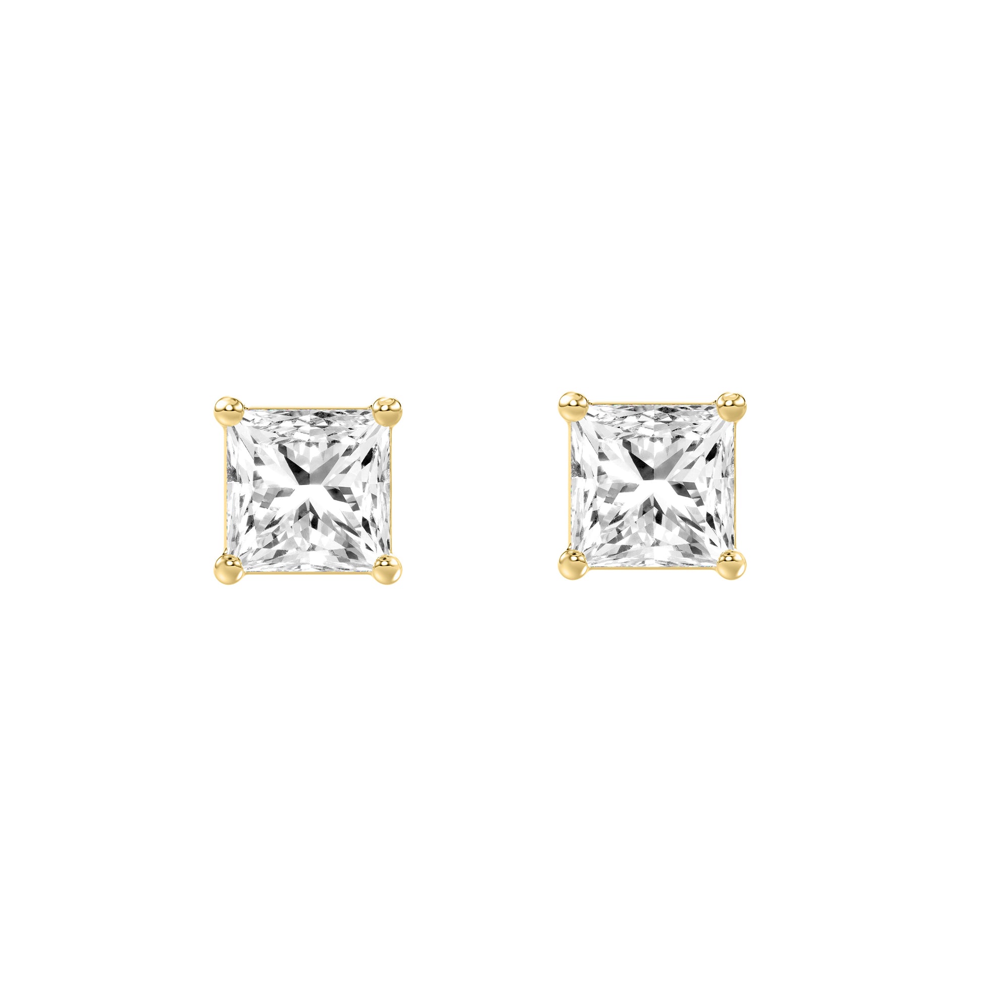 0.46 Carat Princess Lab Grown Diamond Stud Earrings Yellow Gold angle view