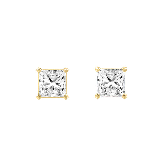 0.46 Carat Princess Lab Grown Diamond Stud Earrings Yellow Gold angle view