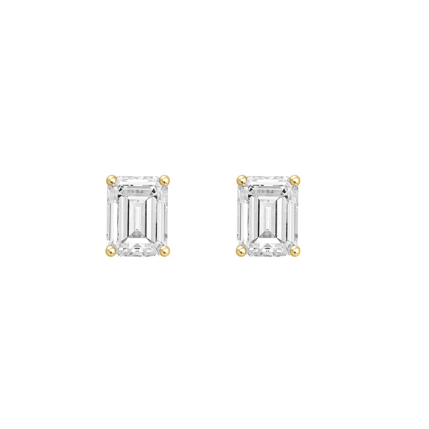 0.5 Carat Emerald Cut Lab Grown Diamond Stud Earrings Yellow Gold angle view