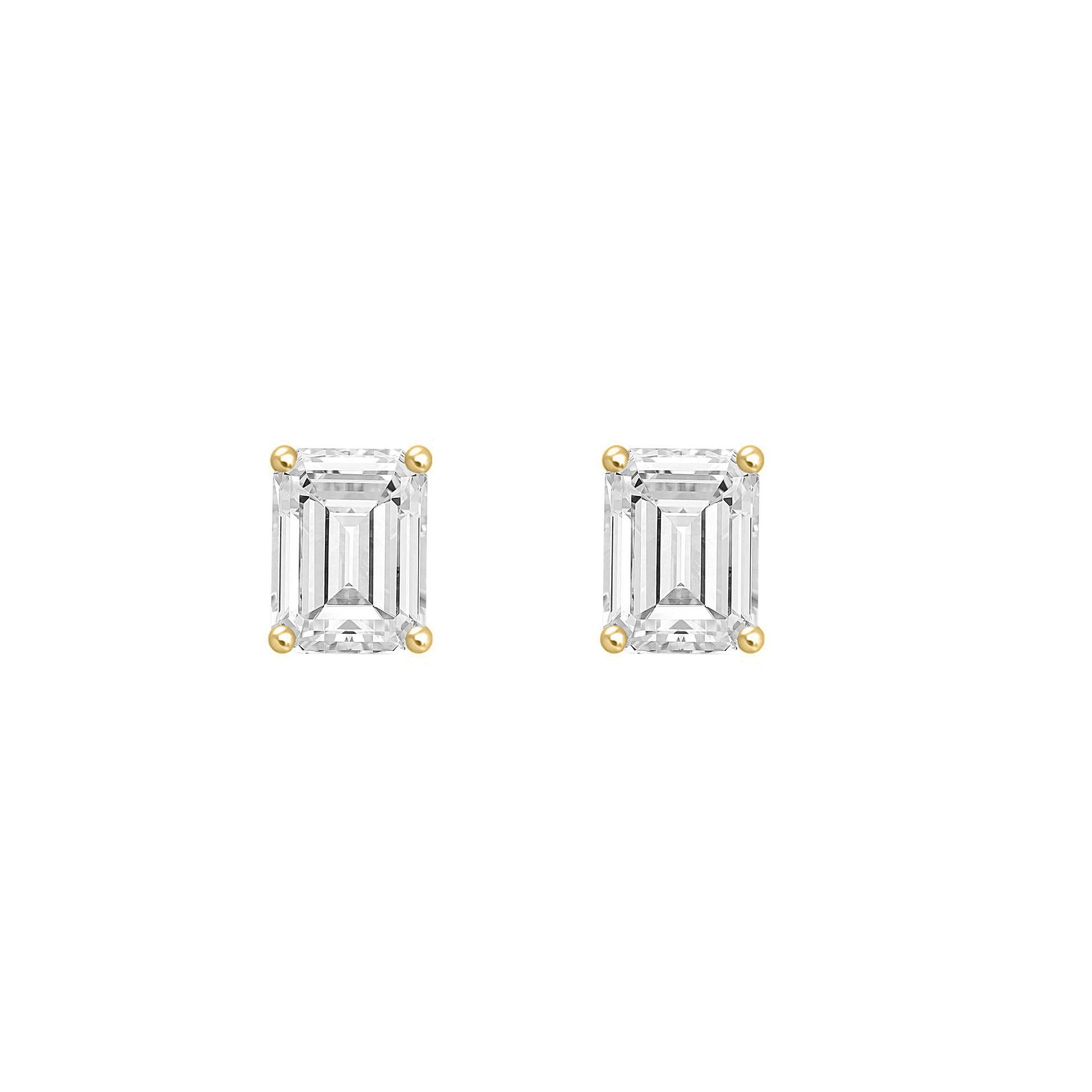 0.5 Carat Emerald Cut Lab Grown Diamond Stud Earrings Yellow Gold angle view