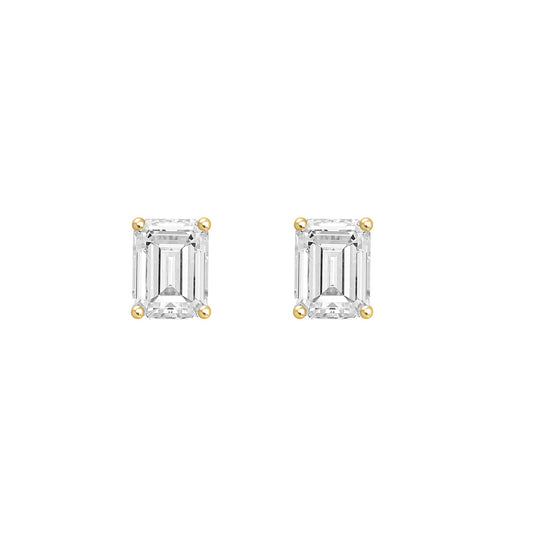 0.5 Carat Emerald Cut Lab Grown Diamond Stud Earrings Yellow Gold angle view