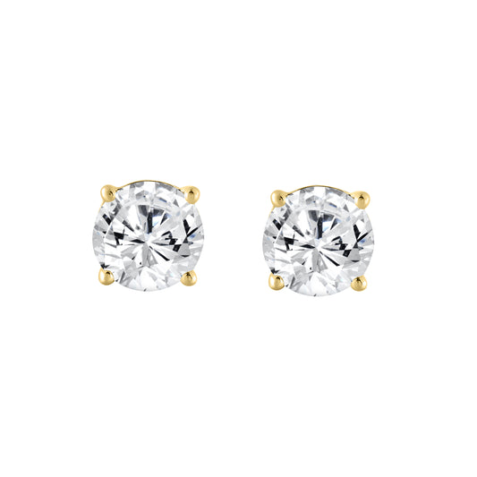 1.5 Carat Round Brilliant Lab Grown Diamond Stud Earrings Yellow Gold angle view