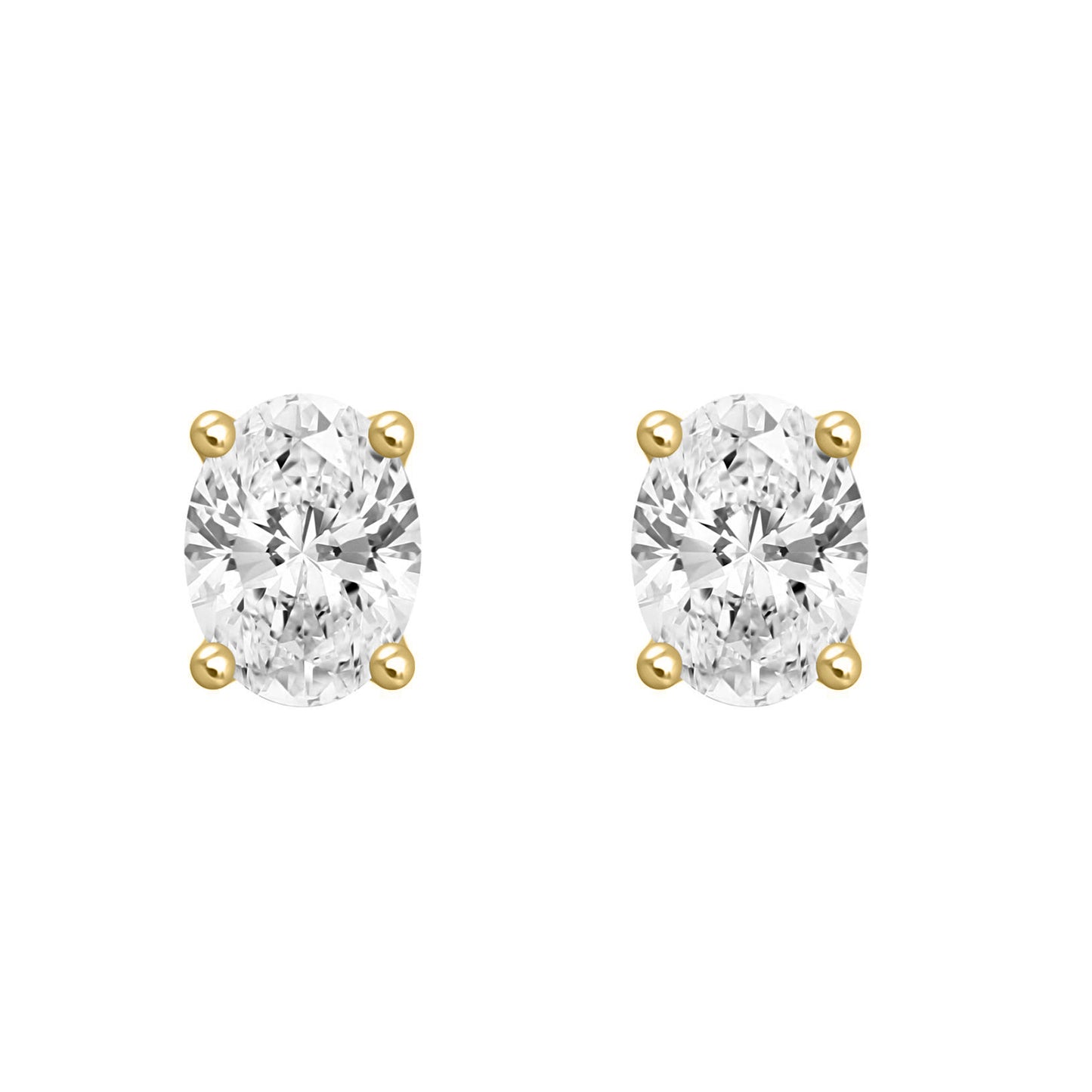 3 Carat Oval Lab Grown Diamond Stud Earrings Yellow Gold angle view