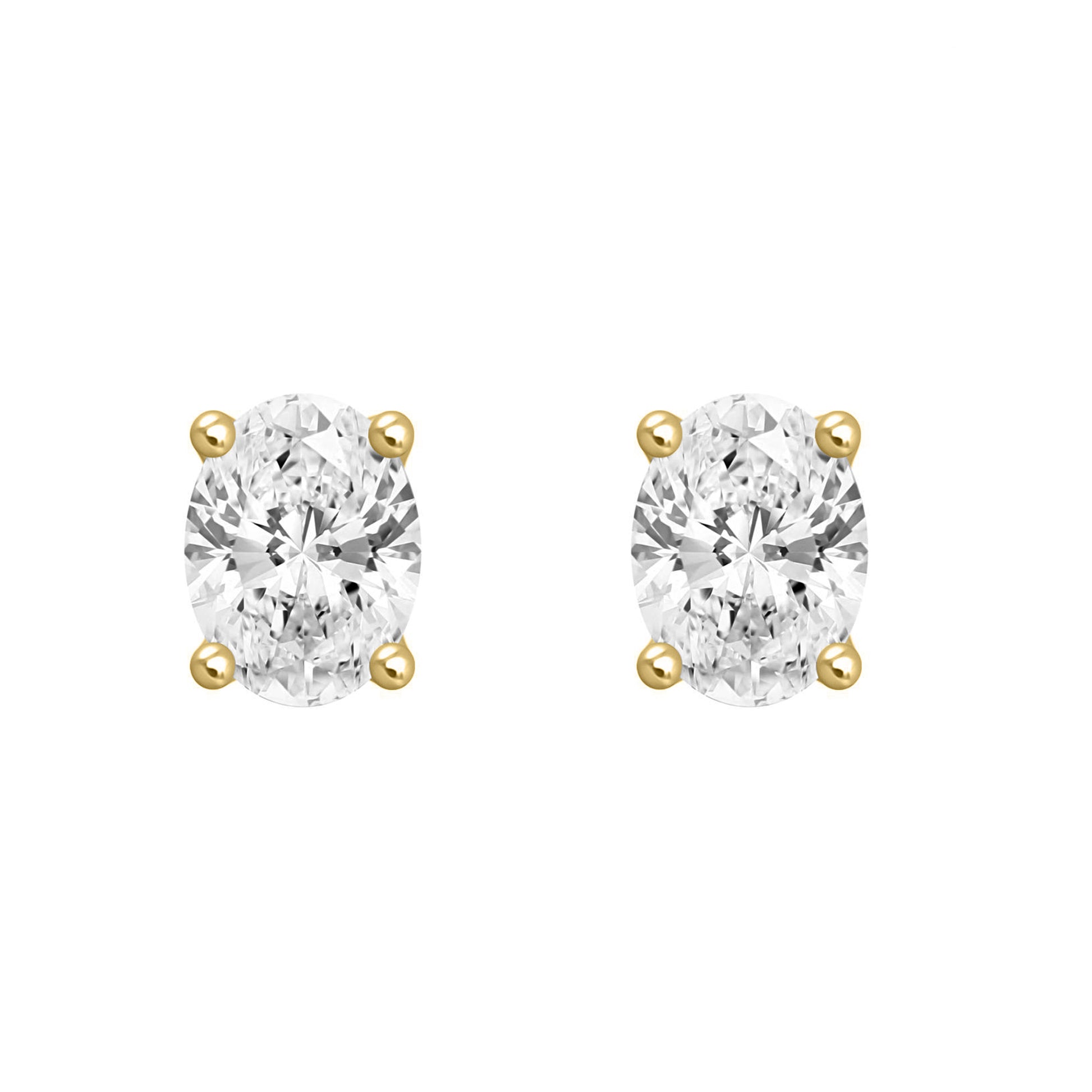 3 Carat Oval Lab Grown Diamond Stud Earrings Yellow Gold angle view