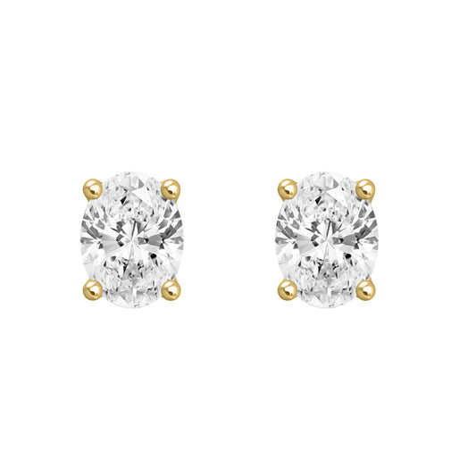 3 Carat Oval Lab Grown Diamond Stud Earrings Yellow Gold angle view