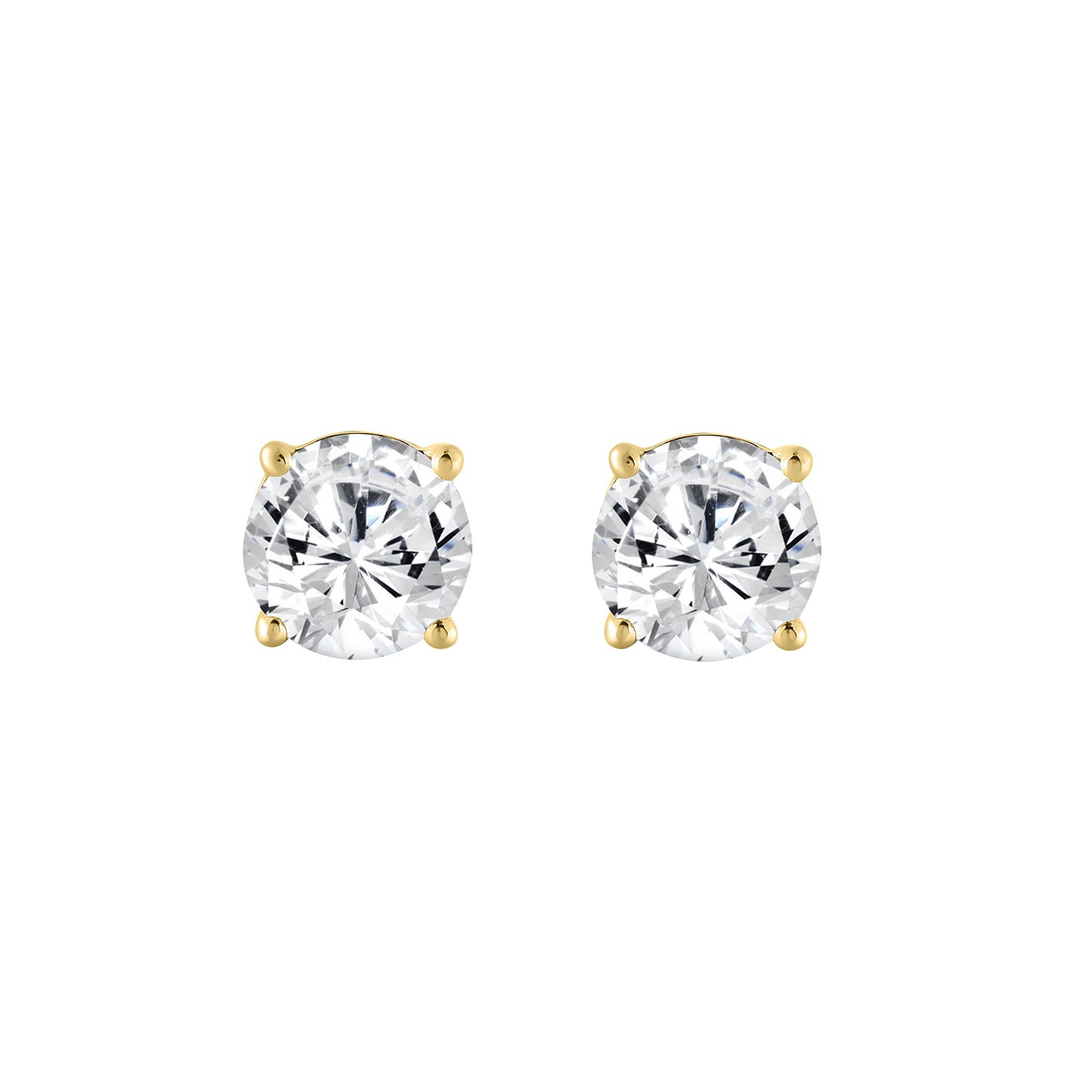 2 Carat Round Brilliant Lab Grown Diamond Stud Earrings Yellow Gold angle view
