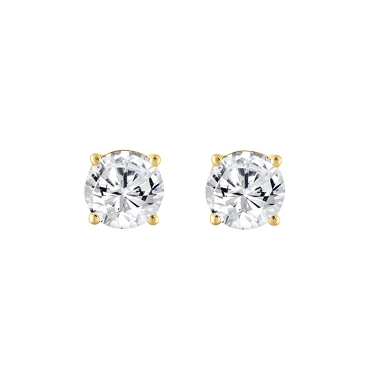 2 Carat Round Brilliant Lab Grown Diamond Stud Earrings Yellow Gold angle view