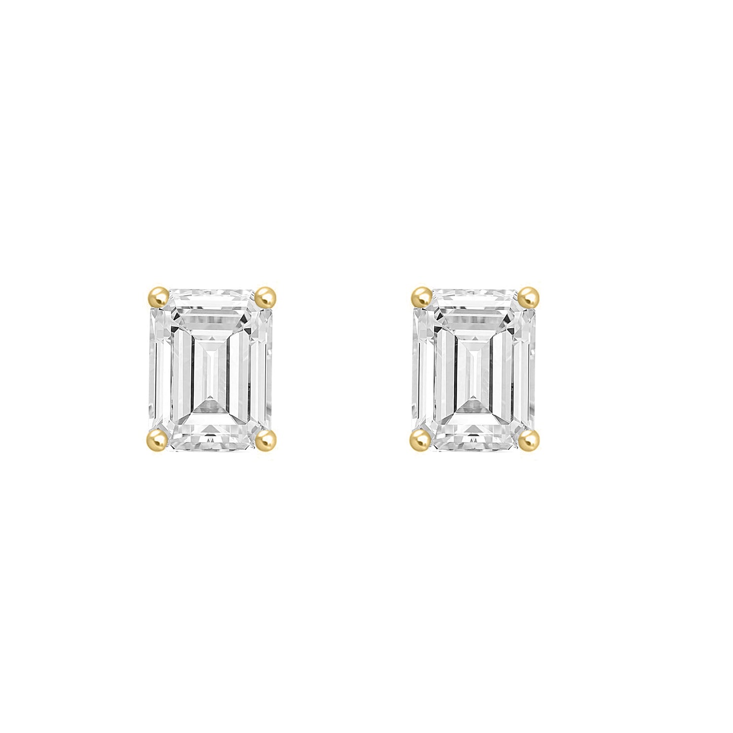 2 Carat Emerald Cut Lab Grown Diamond Stud Earrings Yellow Gold angle view