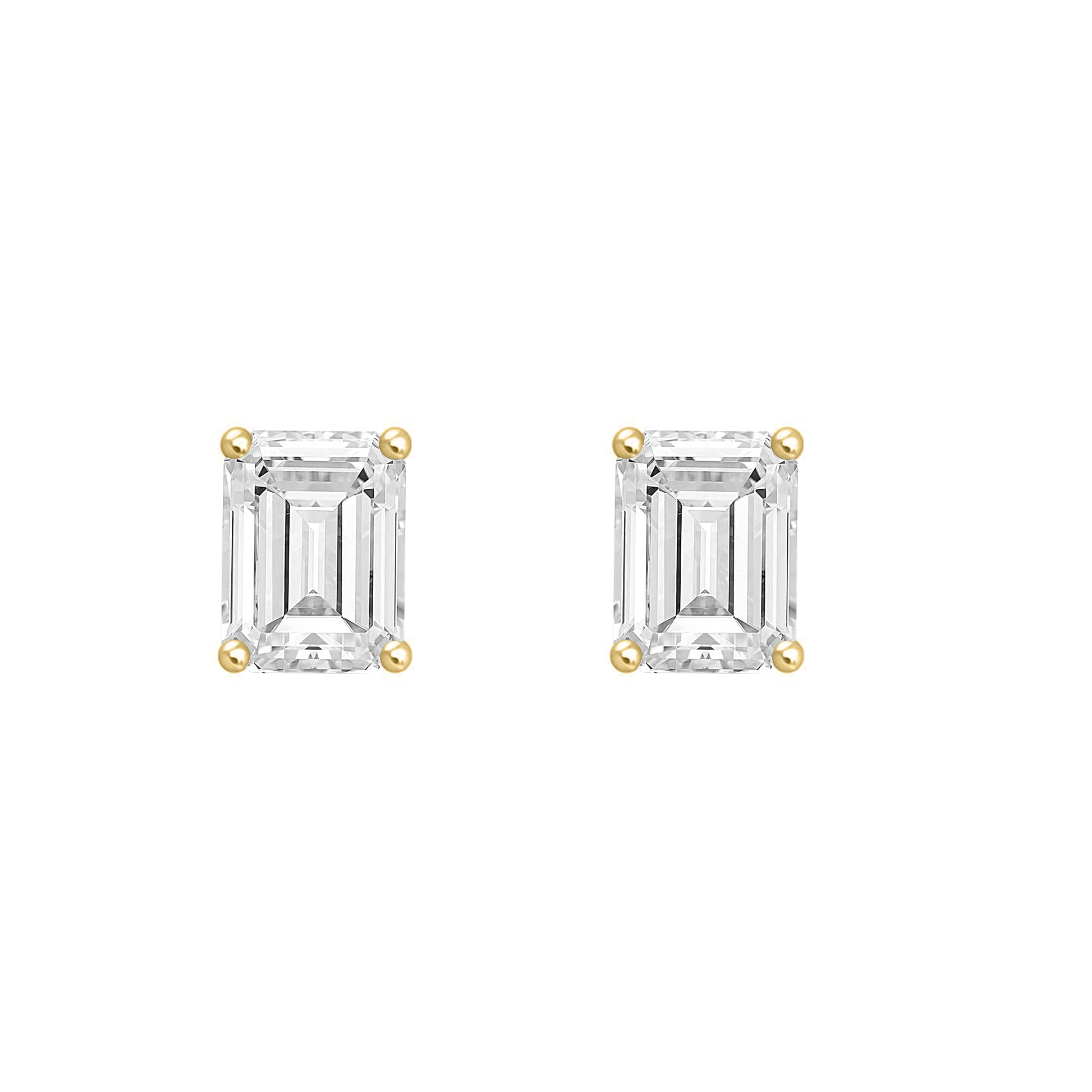 2 Carat Emerald Cut Lab Grown Diamond Stud Earrings Yellow Gold angle view