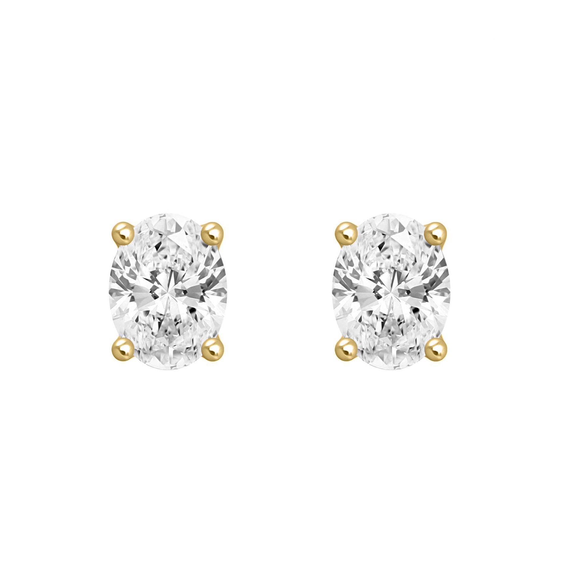 1.5 Carat Oval Lab Grown Diamond Stud Earrings Yellow Gold angle view