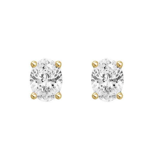 1.5 Carat Oval Lab Grown Diamond Stud Earrings Yellow Gold angle view