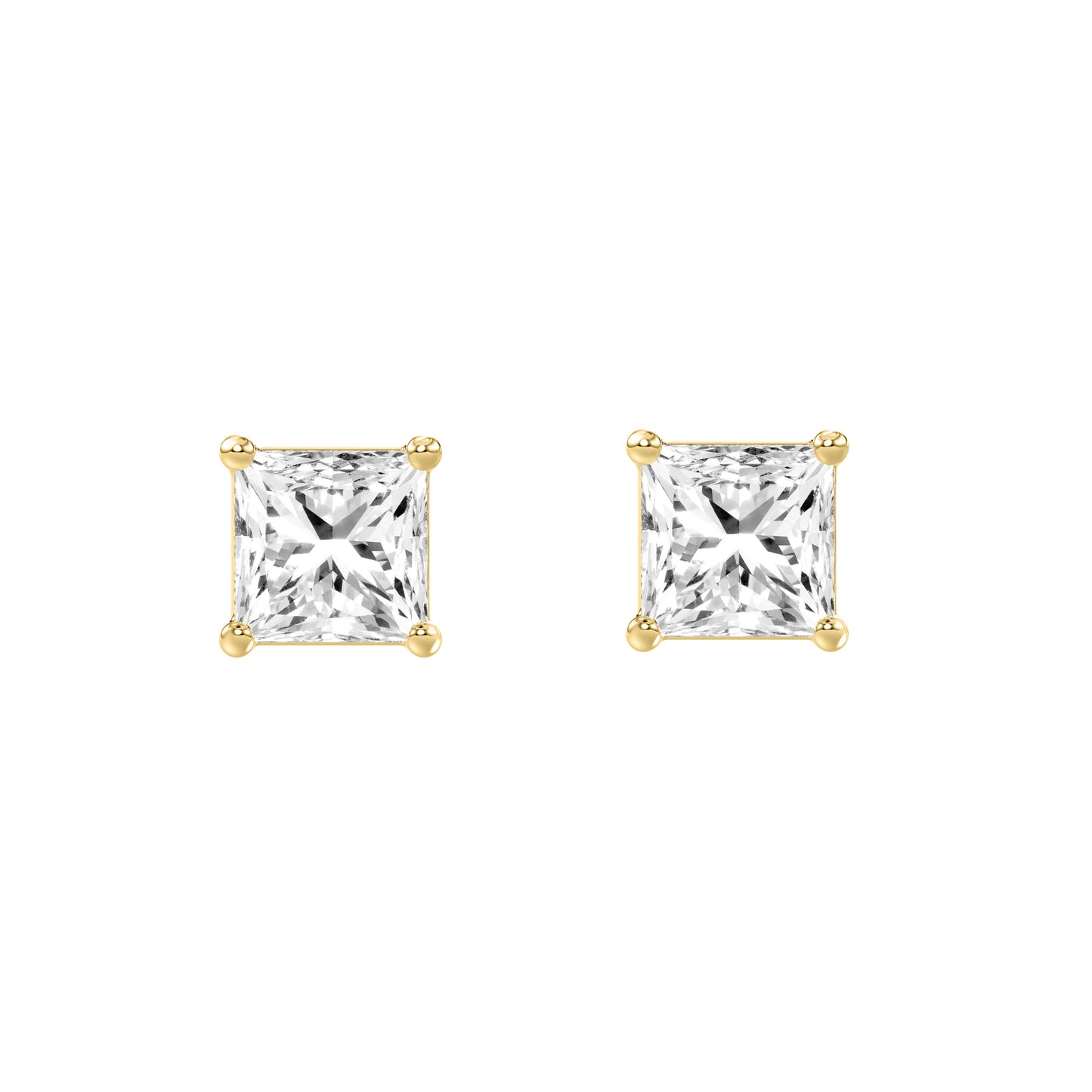 1.5 Carat Princess Lab Grown Diamond Stud Earrings Yellow Gold angle view