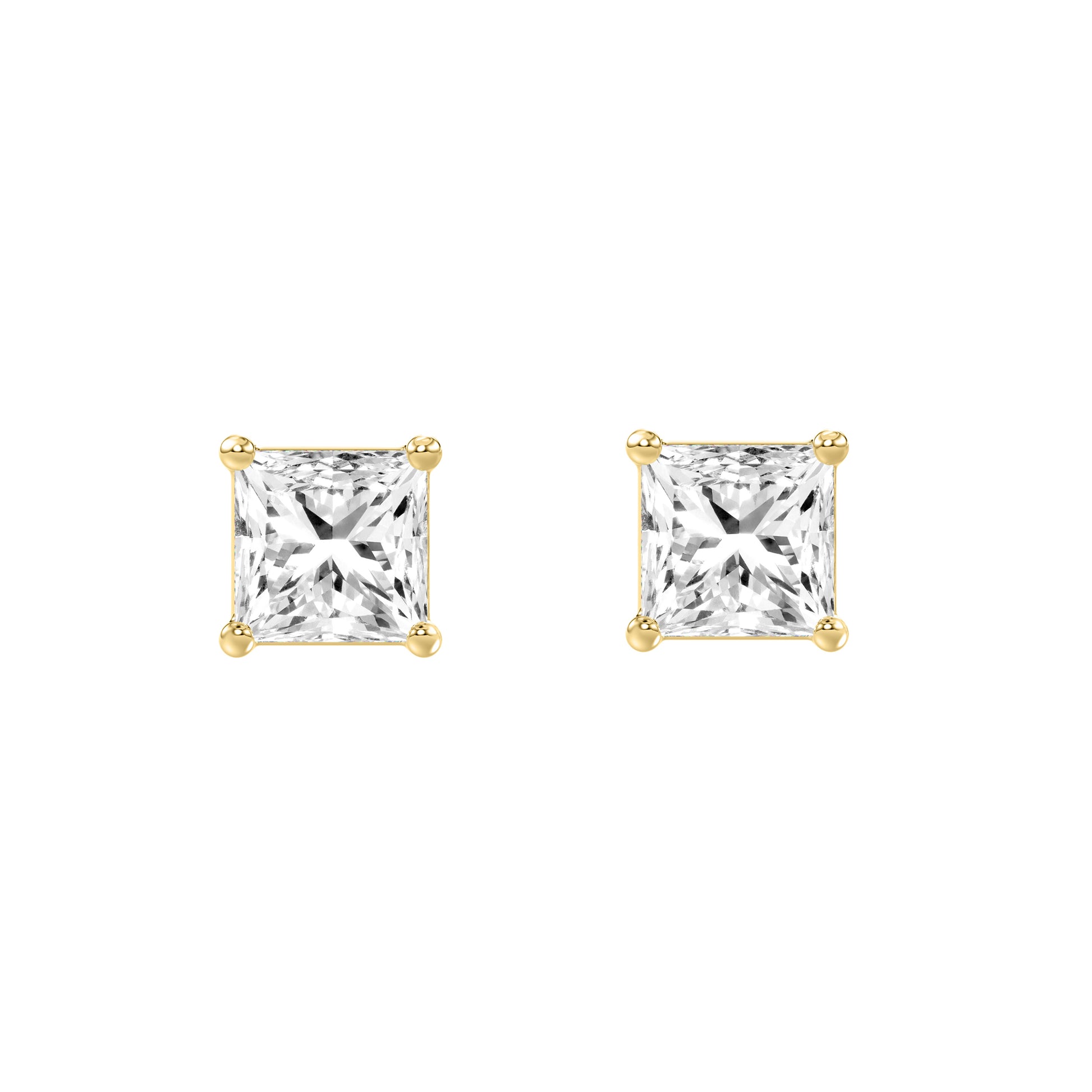 1.5 Carat Princess Lab Grown Diamond Stud Earrings Yellow Gold angle view