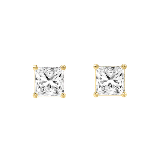 1.5 Carat Princess Lab Grown Diamond Stud Earrings Yellow Gold angle view