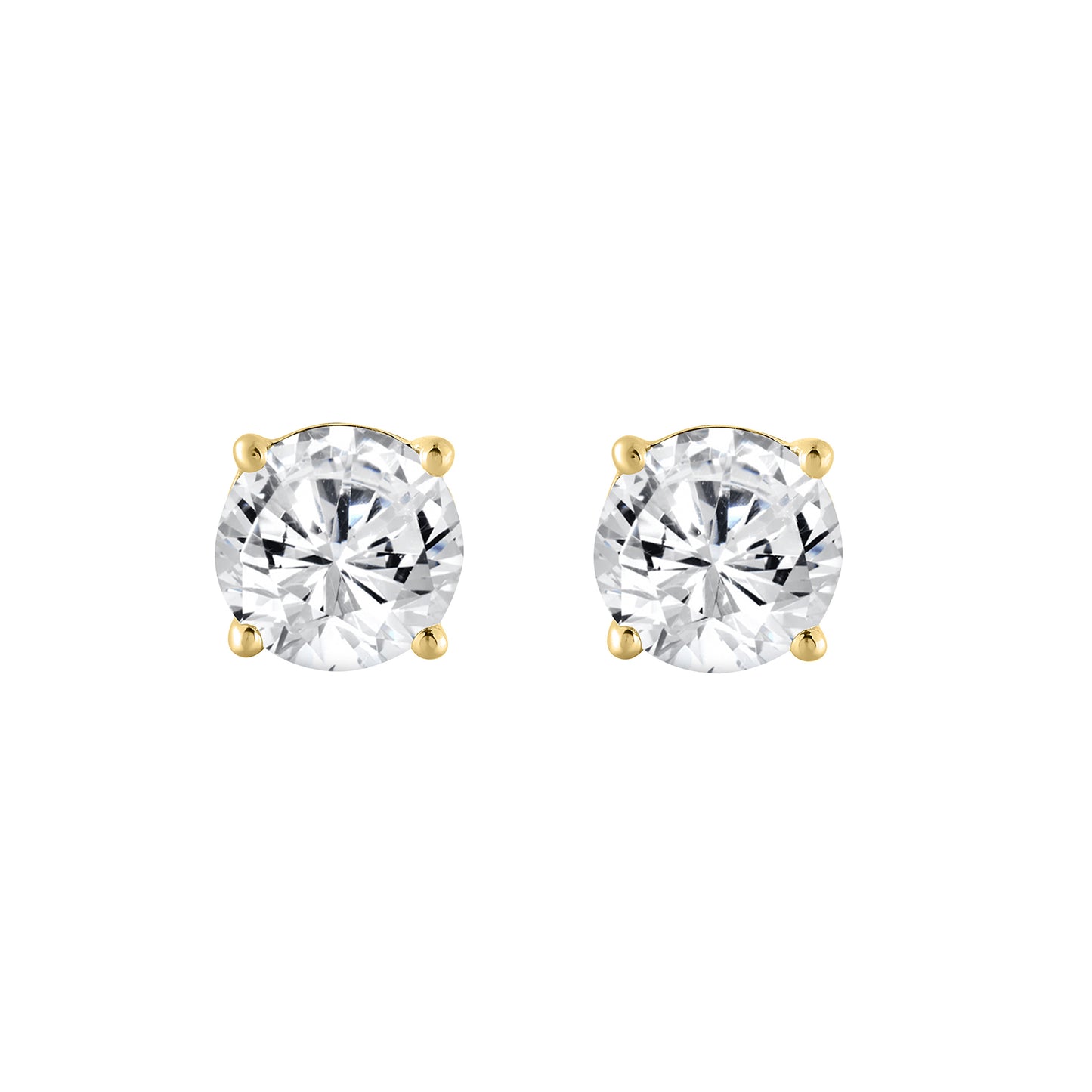 3 Carat Round Brilliant Lab Grown Diamond Stud Earrings Yellow Gold angle view