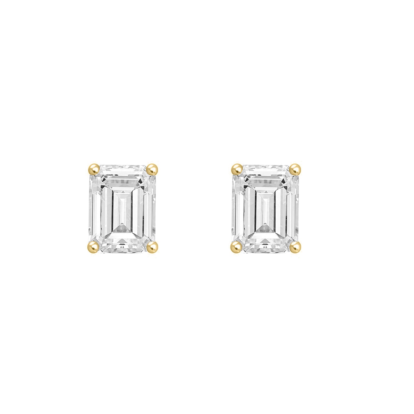 1.5 Carat Emerald Cut Lab Grown Diamond Stud Earrings Yellow Gold angle view