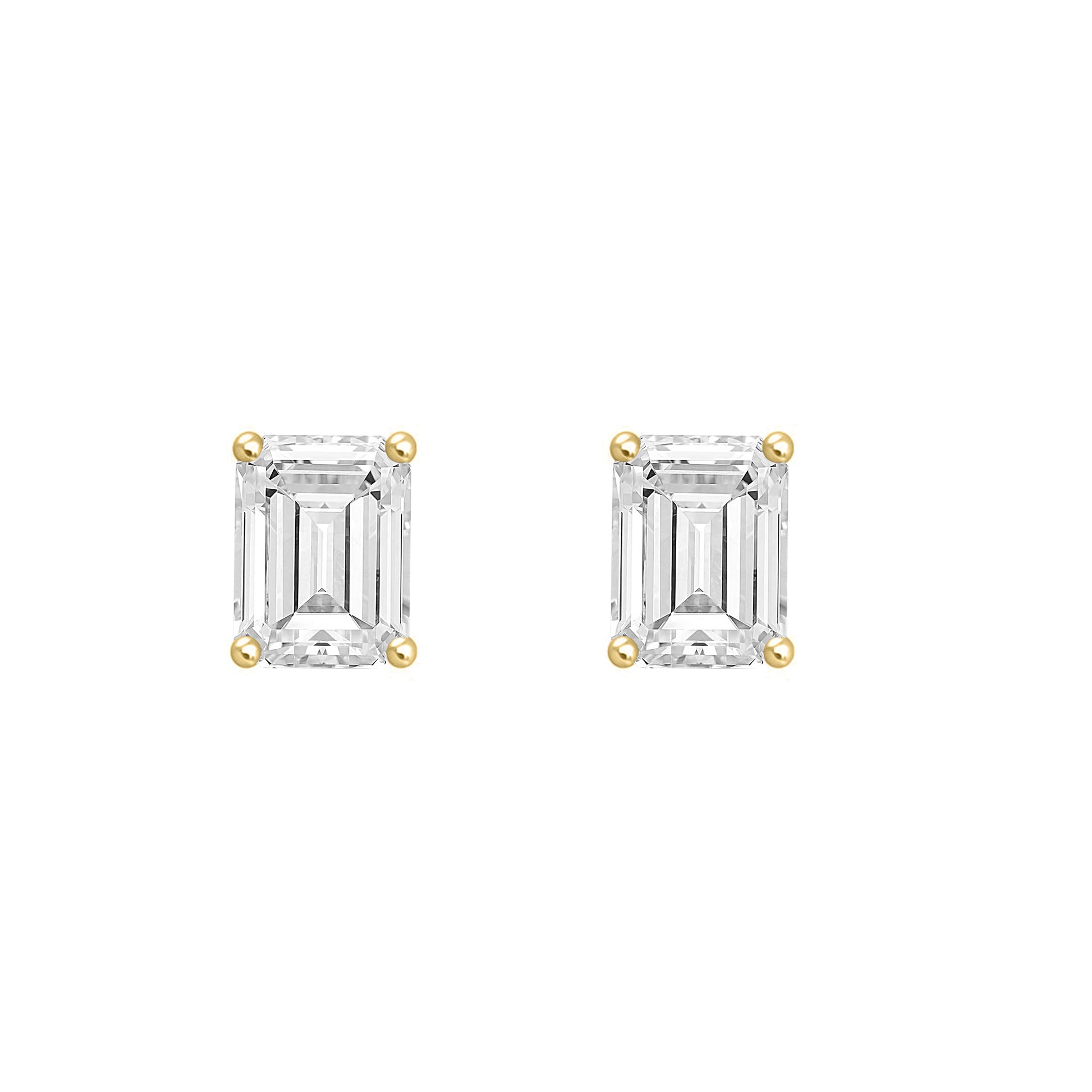 1.5 Carat Emerald Cut Lab Grown Diamond Stud Earrings Yellow Gold angle view