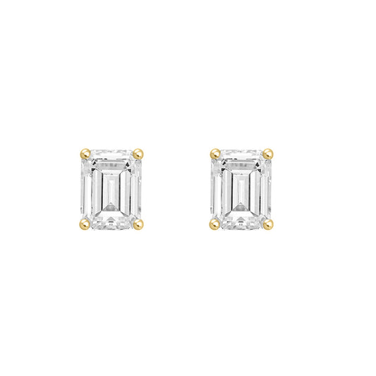 1.5 Carat Emerald Cut Lab Grown Diamond Stud Earrings Yellow Gold angle view