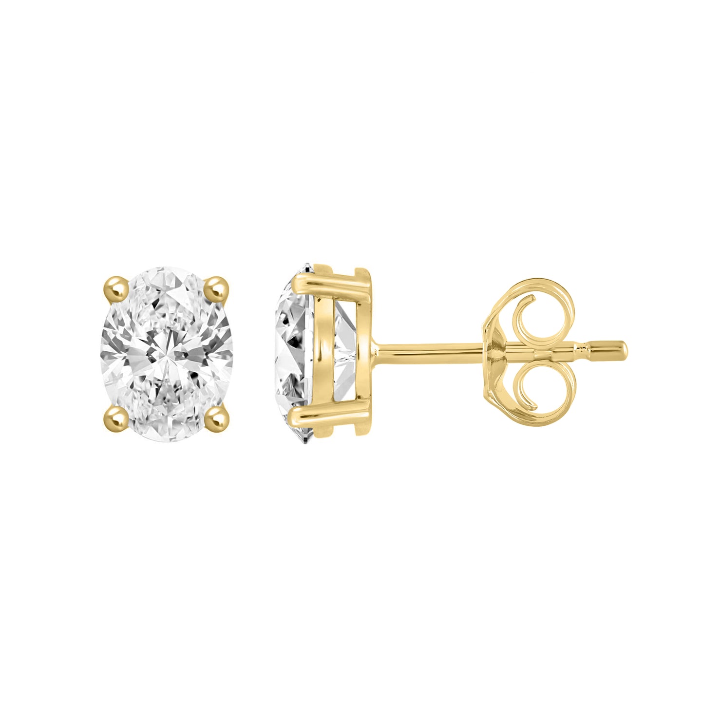 0.5 Carat Oval Lab Grown Diamond Stud Earrings Yellow Gold down view