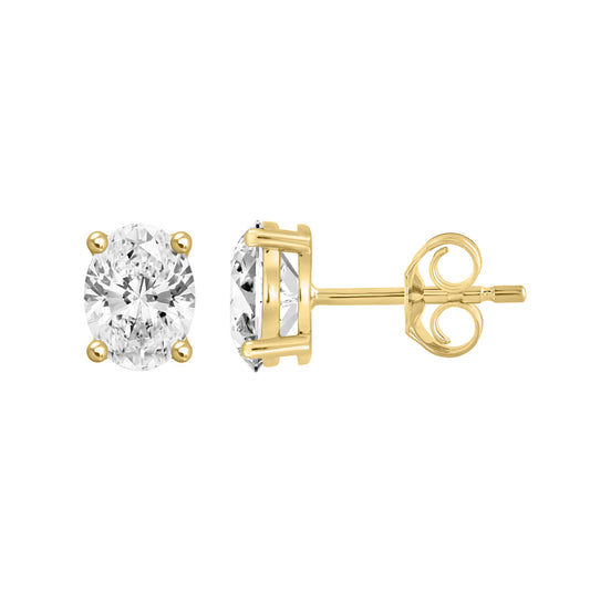 0.5 Carat Oval Lab Grown Diamond Stud Earrings Yellow Gold down view