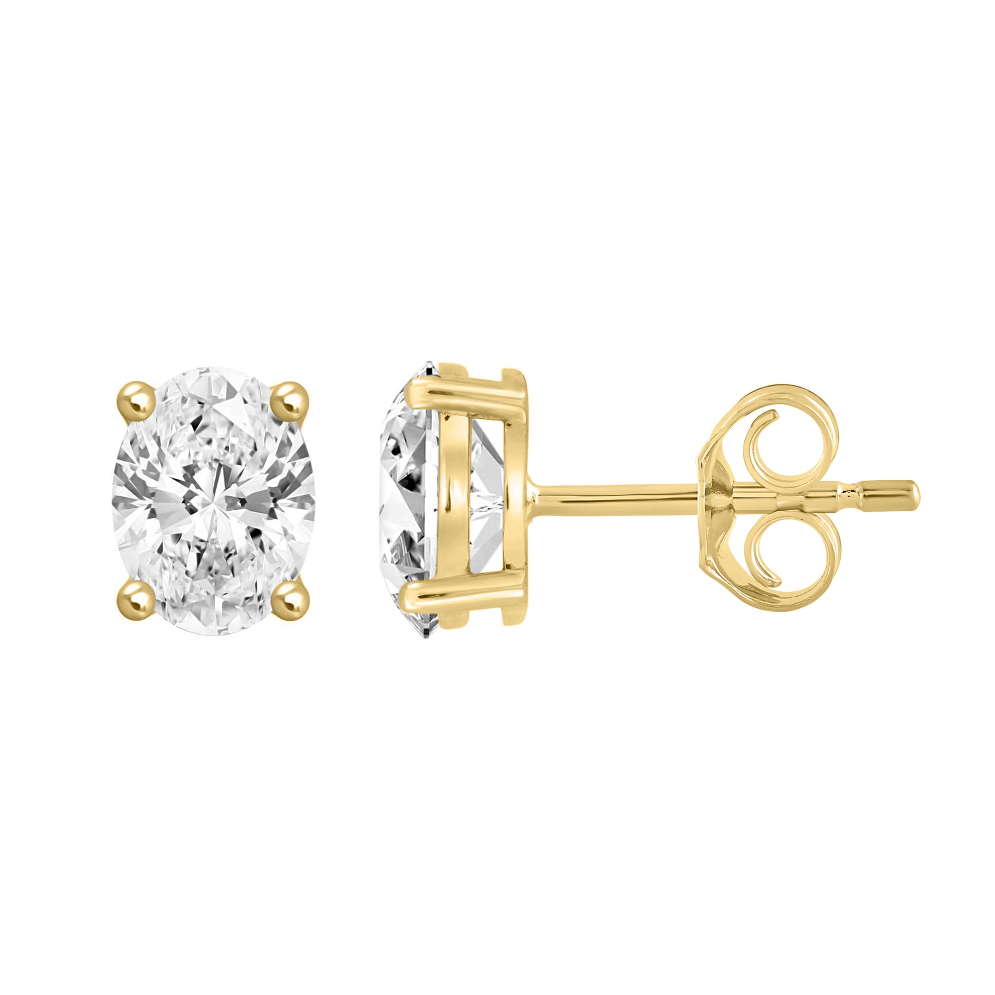 1.5 Carat Oval Lab Grown Diamond Stud Earrings Yellow Gold down view