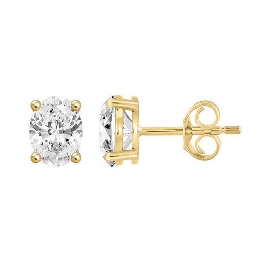 1.5 Carat Oval Lab Grown Diamond Stud Earrings Yellow Gold down view