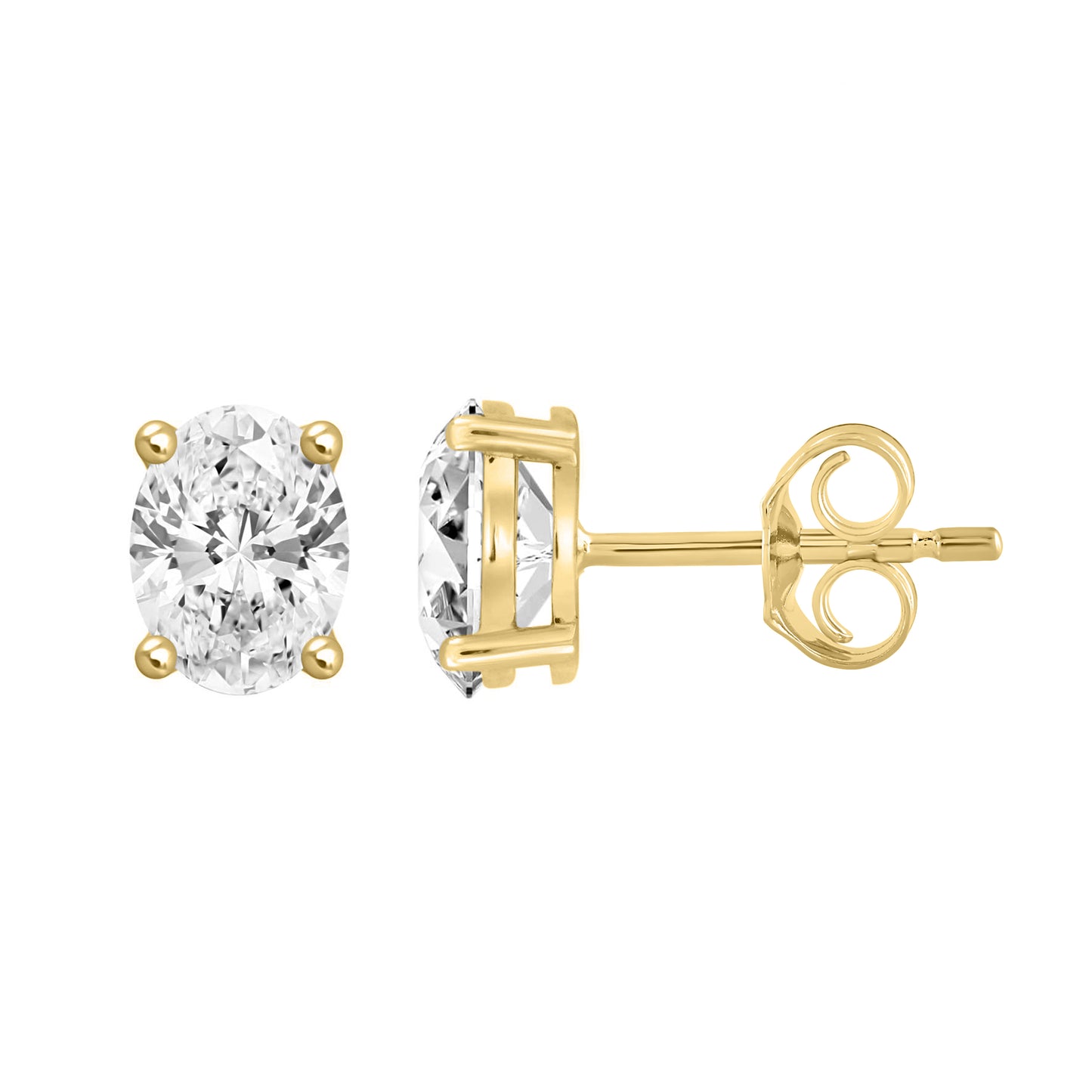1 Carat Oval Lab Grown Diamond Stud Earrings Yellow Gold down view