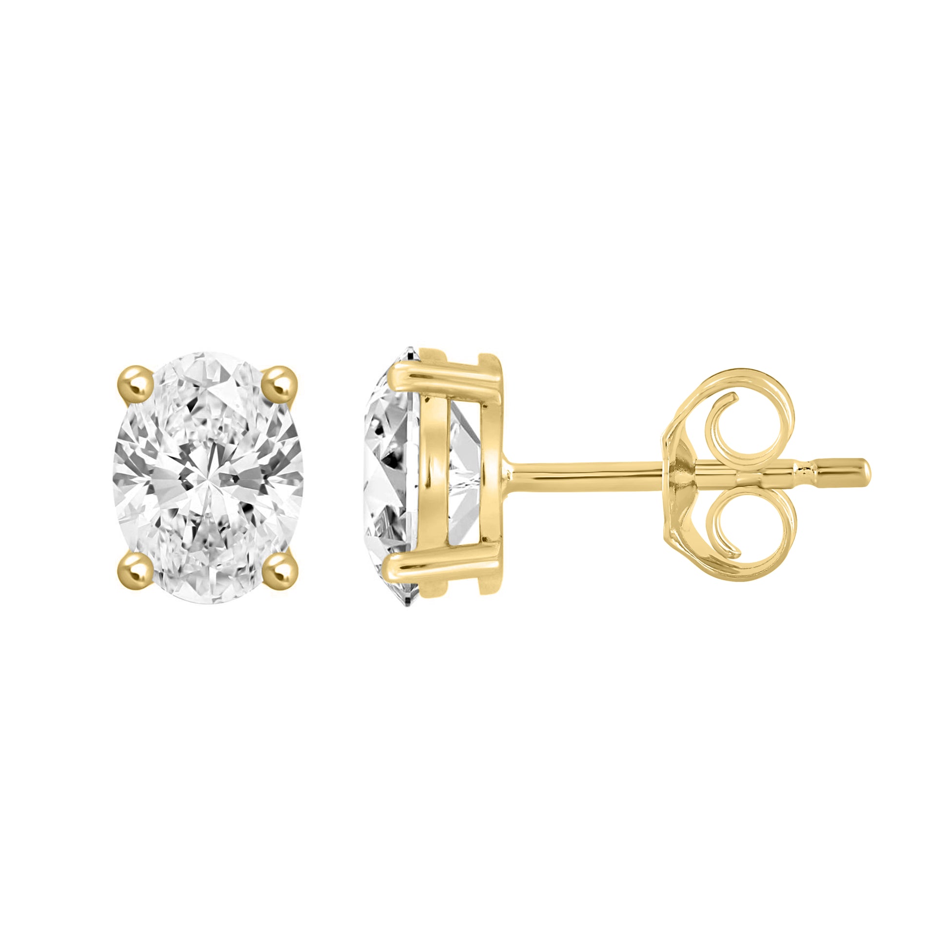 1 Carat Oval Lab Grown Diamond Stud Earrings Yellow Gold down view