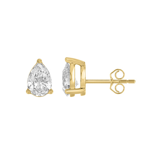 1 Carat  Lab Grown Diamond Stud Earrings Yellow Gold down view