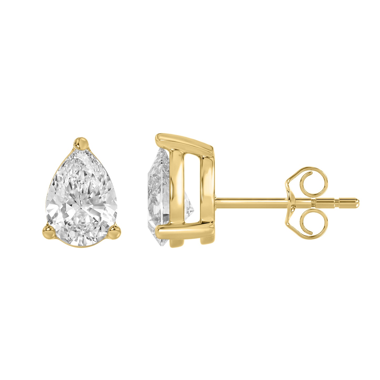 3 Carat  Lab Grown Diamond Stud Earrings Yellow Gold down view