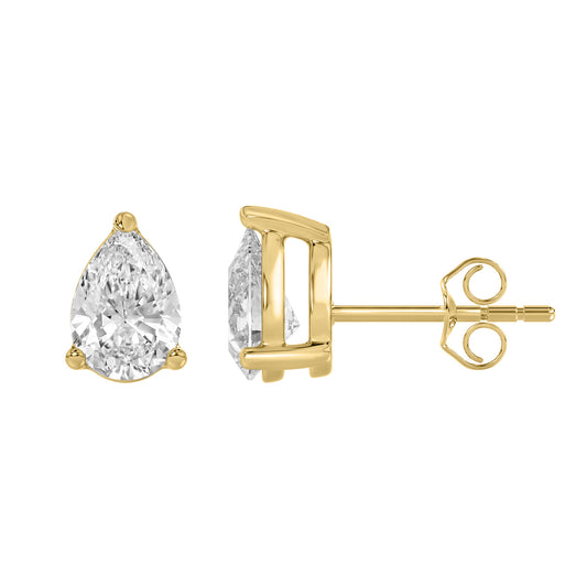 3 Carat  Lab Grown Diamond Stud Earrings Yellow Gold down view