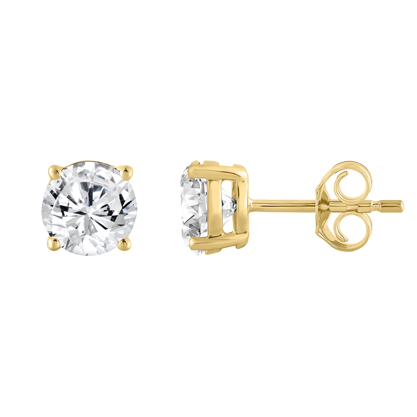 3 Carat Round Brilliant Lab Grown Diamond Stud Earrings Yellow Gold down view