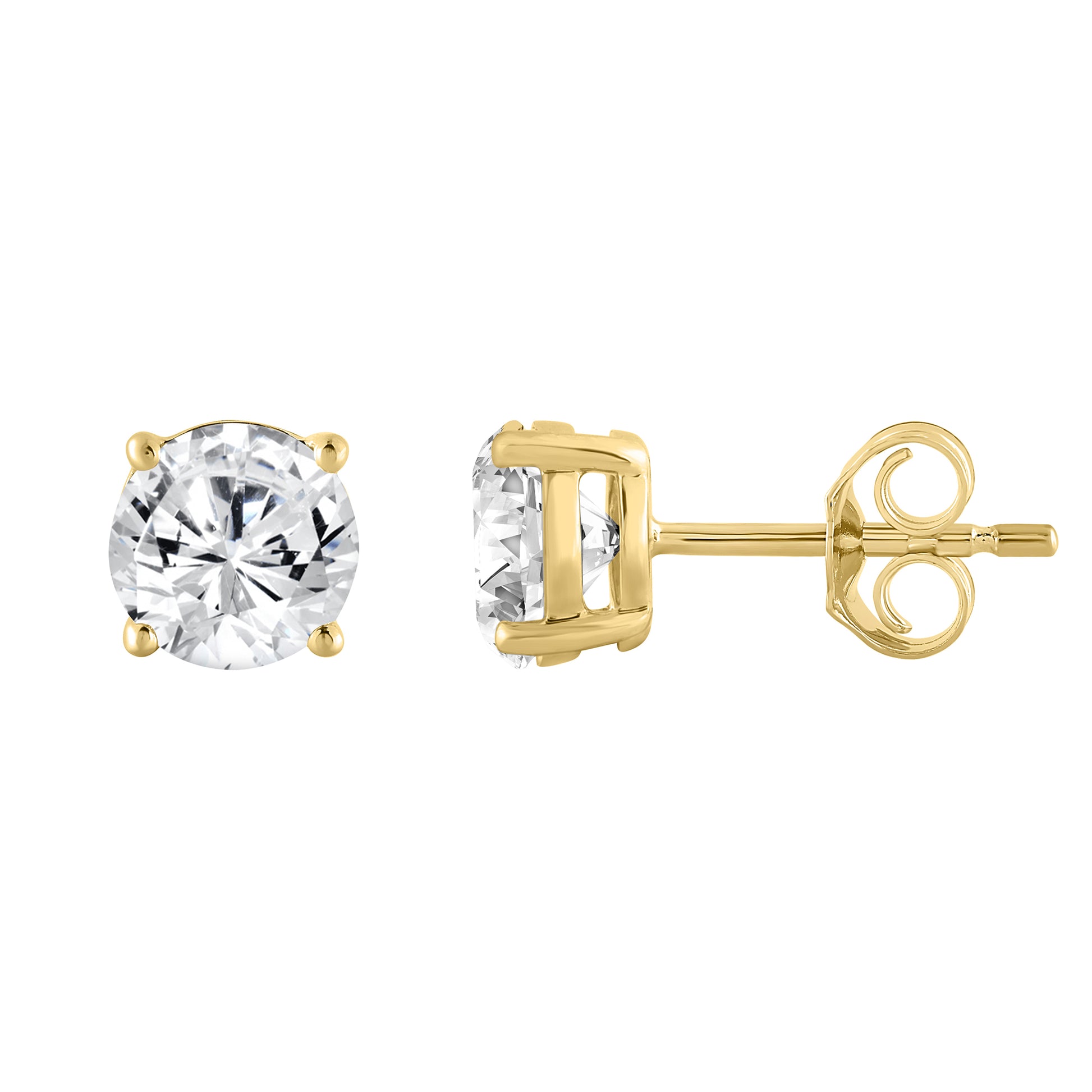 3 Carat Round Brilliant Lab Grown Diamond Stud Earrings Yellow Gold down view